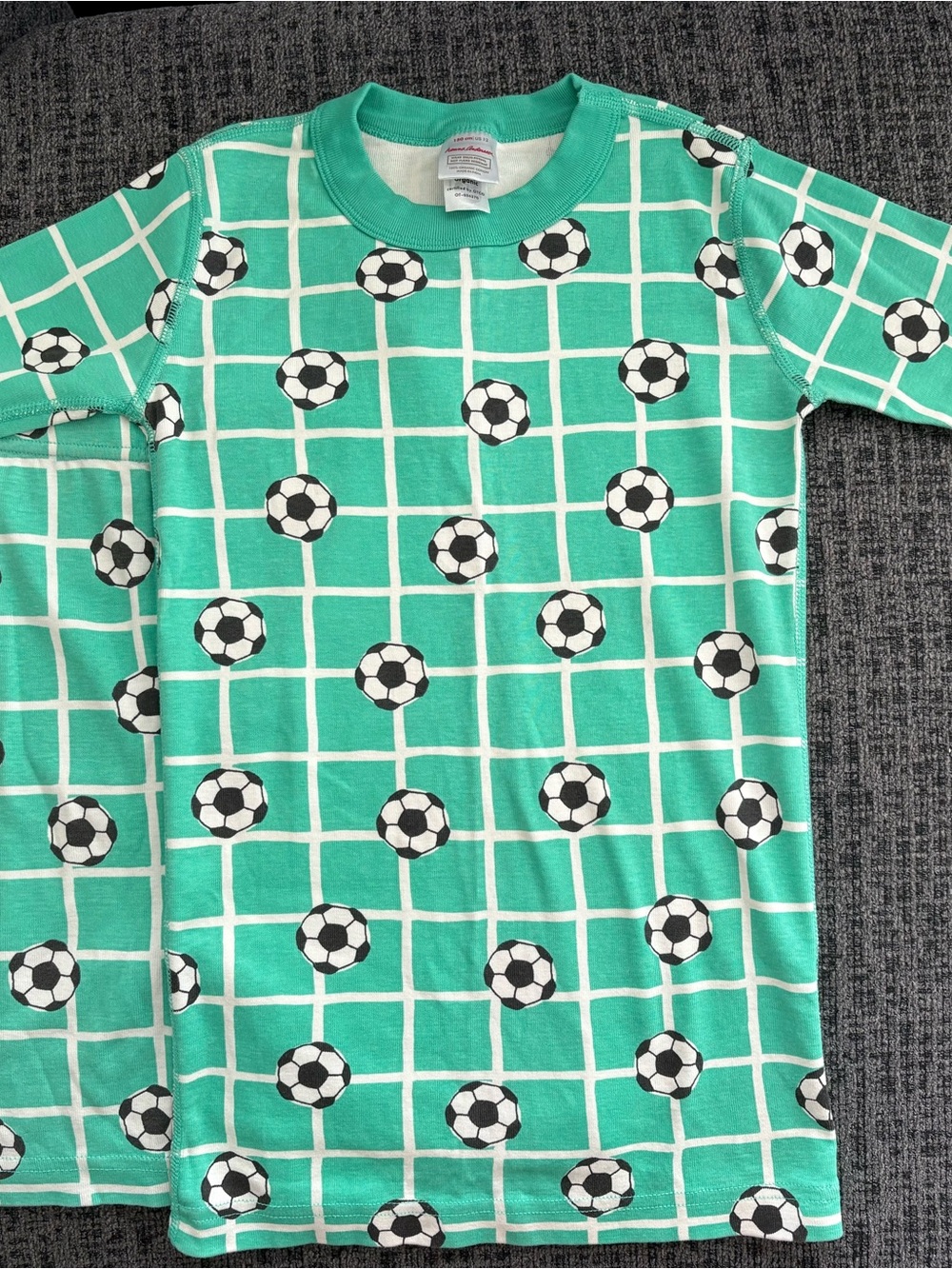 Hanna Andersson Classic Pajamas With Shorts Green Soccer Grid Print Sz 12